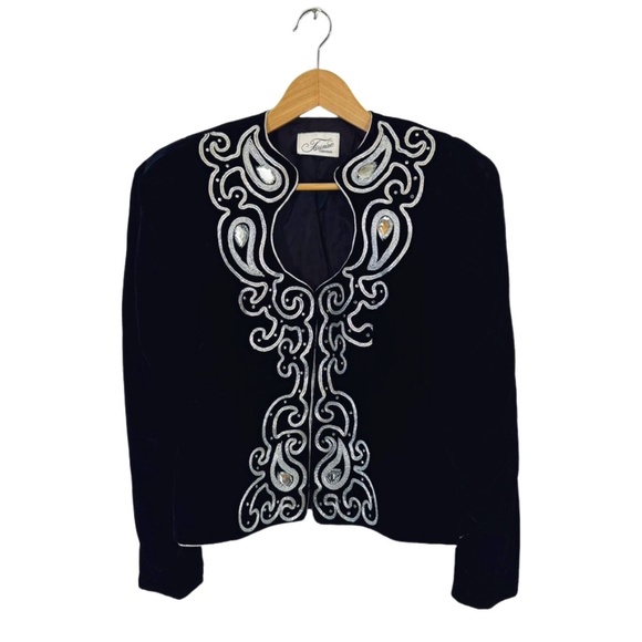 Vintage Farinae Collections Velvet Embroidered & Rhinestone Evening Jacket - Picture 1 of 13